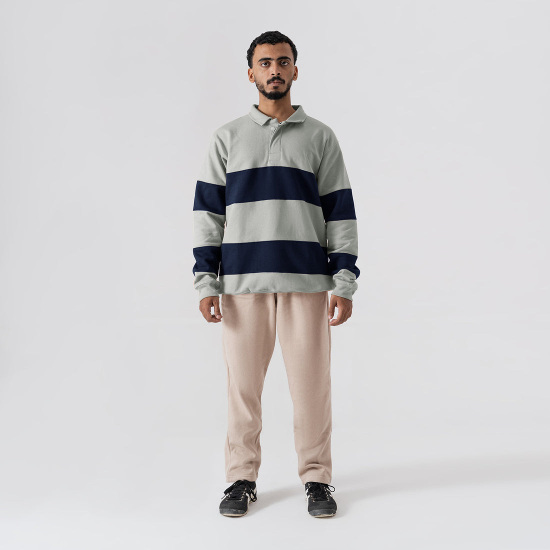 The Heritage Striped Rugby Polo - Sage & Navy