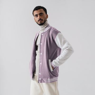 The Retro Revival Varsity Jacket - Lilac & Cream