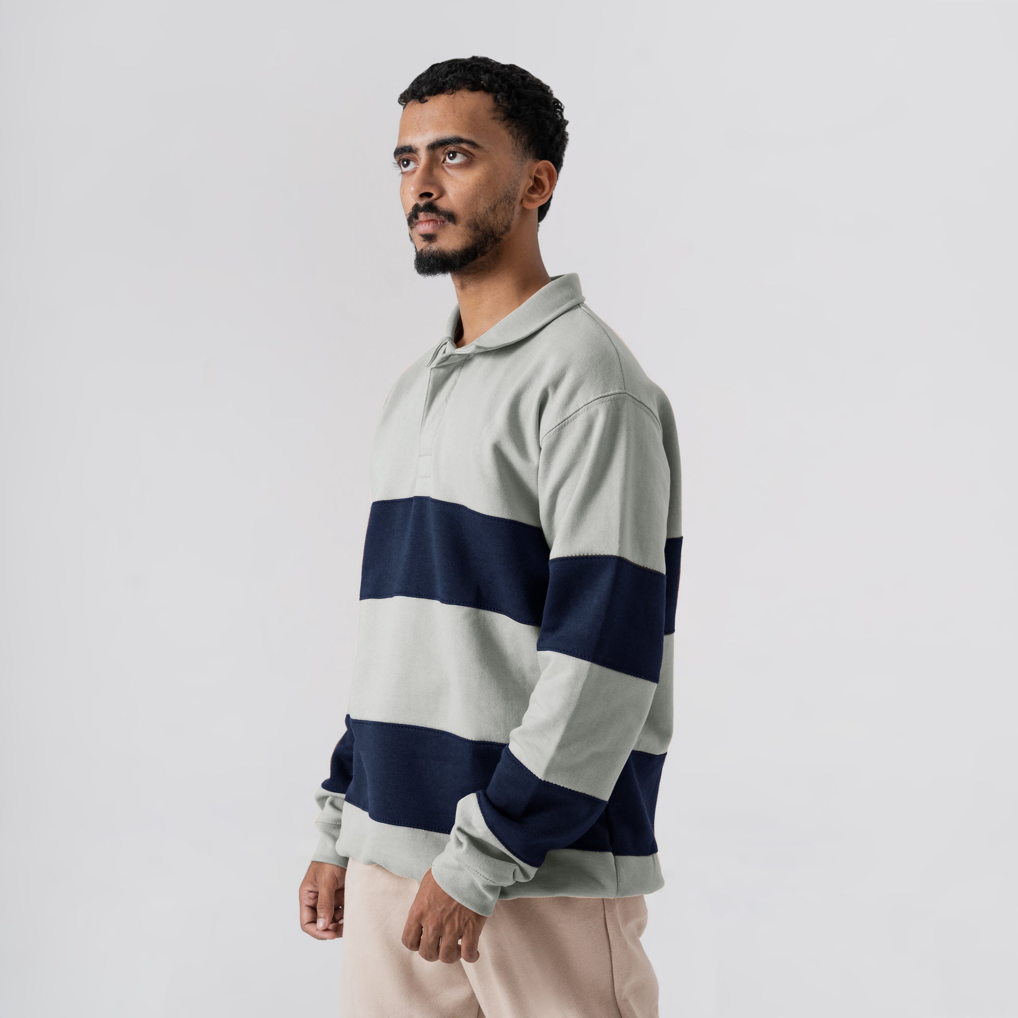 The Heritage Striped Rugby Polo - Sage & Navy