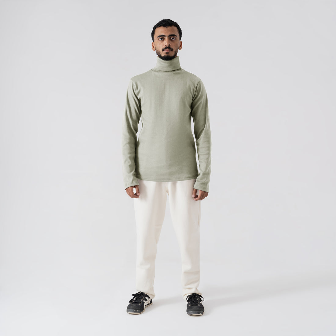 The Textured Sage Turtleneck - Light Green Knit