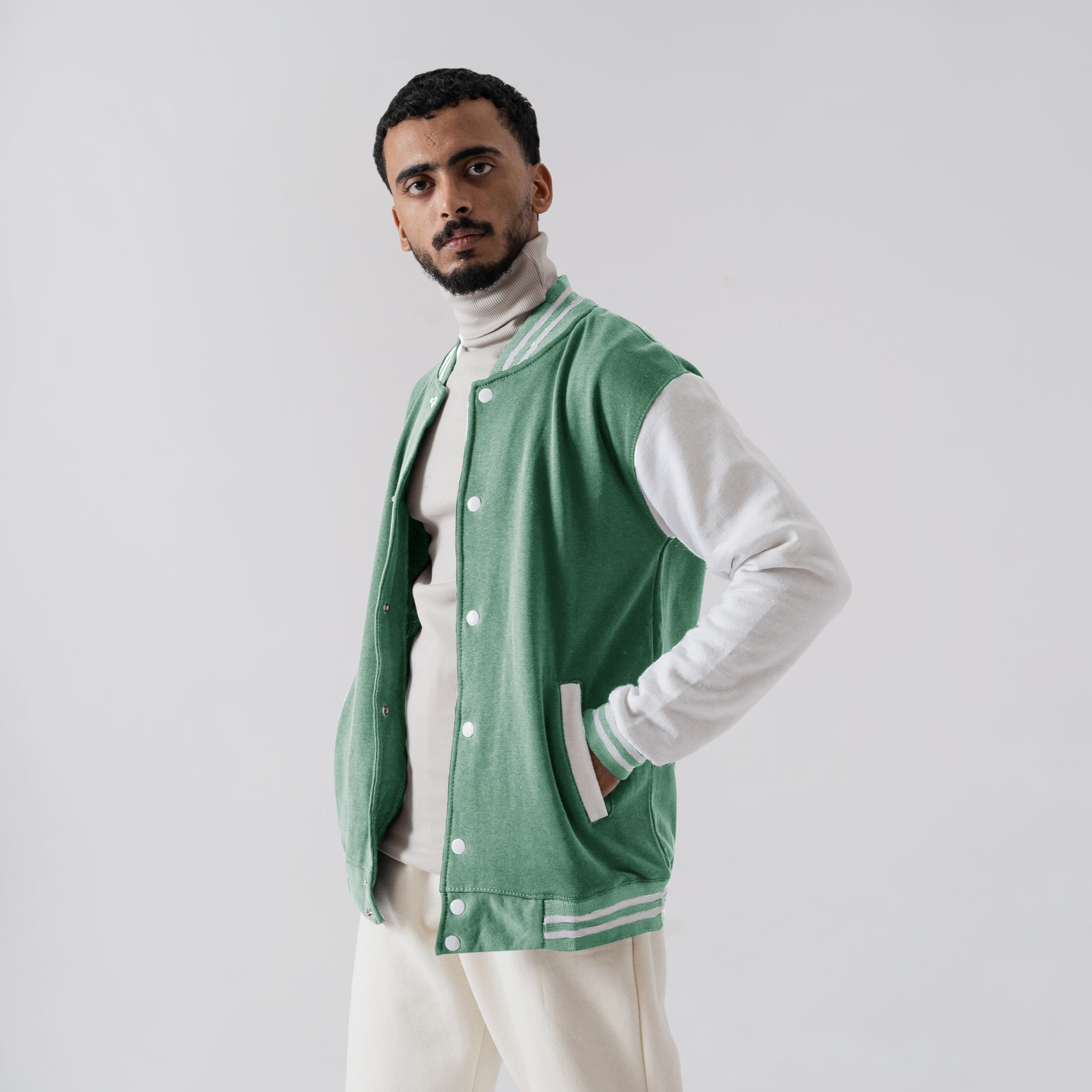 The Collegiate Revival Varsity Jacket - Mint Green & Cream