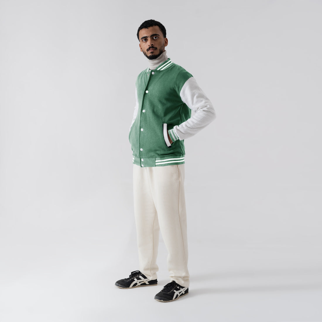 The Collegiate Revival Varsity Jacket - Mint Green & Cream