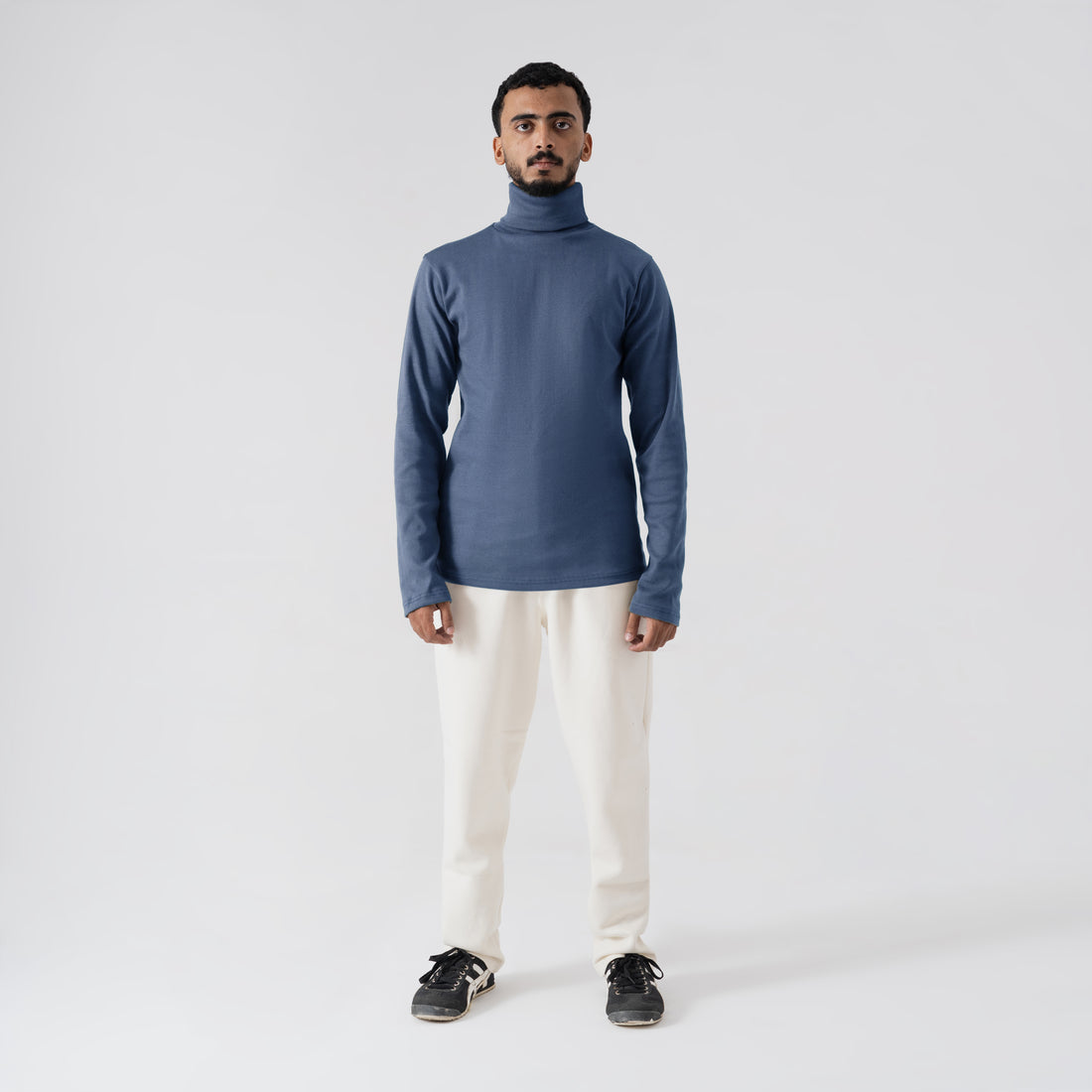 The Textured Steel Blue Turtleneck - Winter Knit