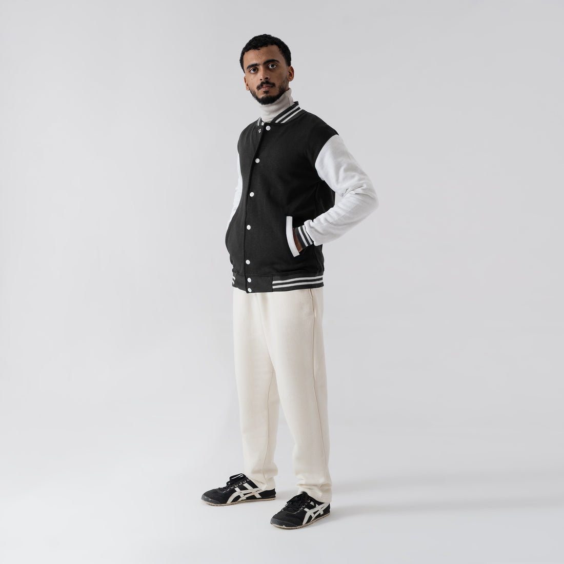The Classic Varsity Jacket - Jet Black & Cream