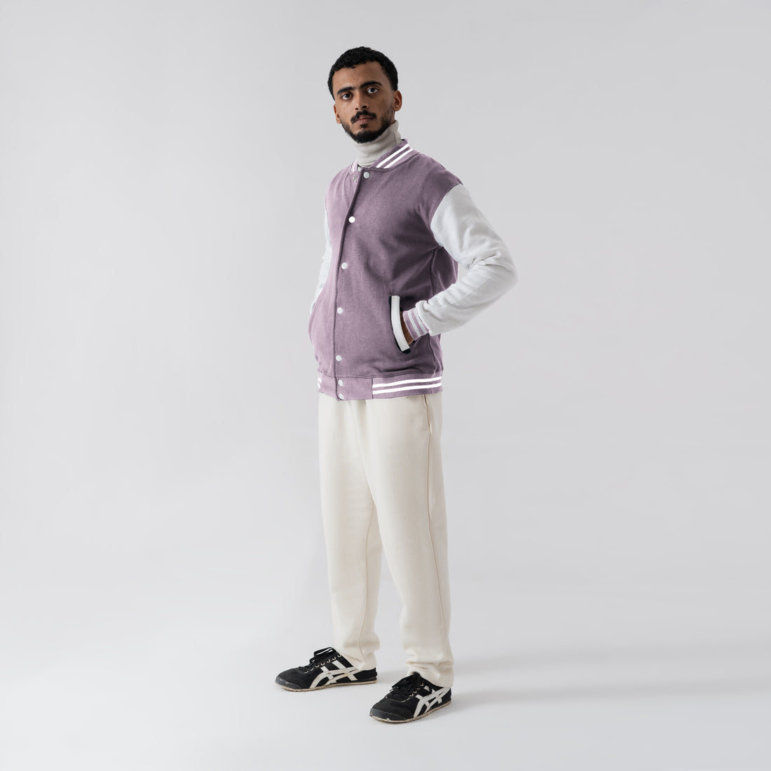 The Retro Revival Varsity Jacket - Lilac & Cream