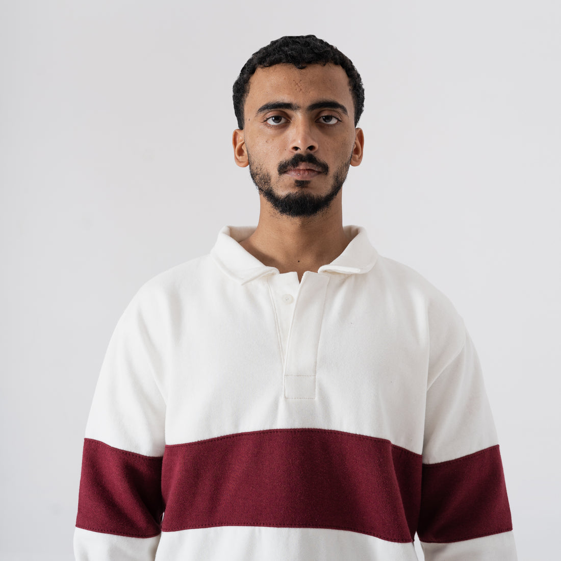 The Heritage Striped Rugby Polo - Cream & Maroon